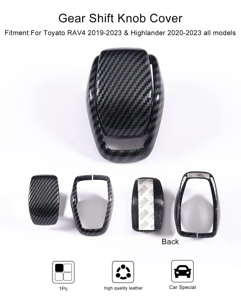 YAKANEY for Totoya RAV4 2019-2025 Gear Shift Knob Cover, Carbon Fiber Grain Interior Protective Gear Shift Trim for Toyota Highlander 2020-2025- Carbon Fiber - Image 5